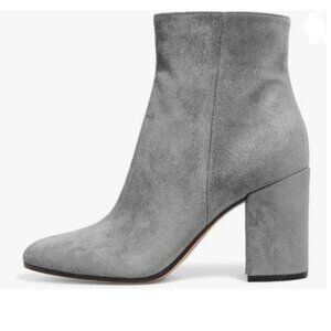 FSJ Grey Almond Toe Chunky High Heel Handmade Ankle Booties Elegant Ladies Boots